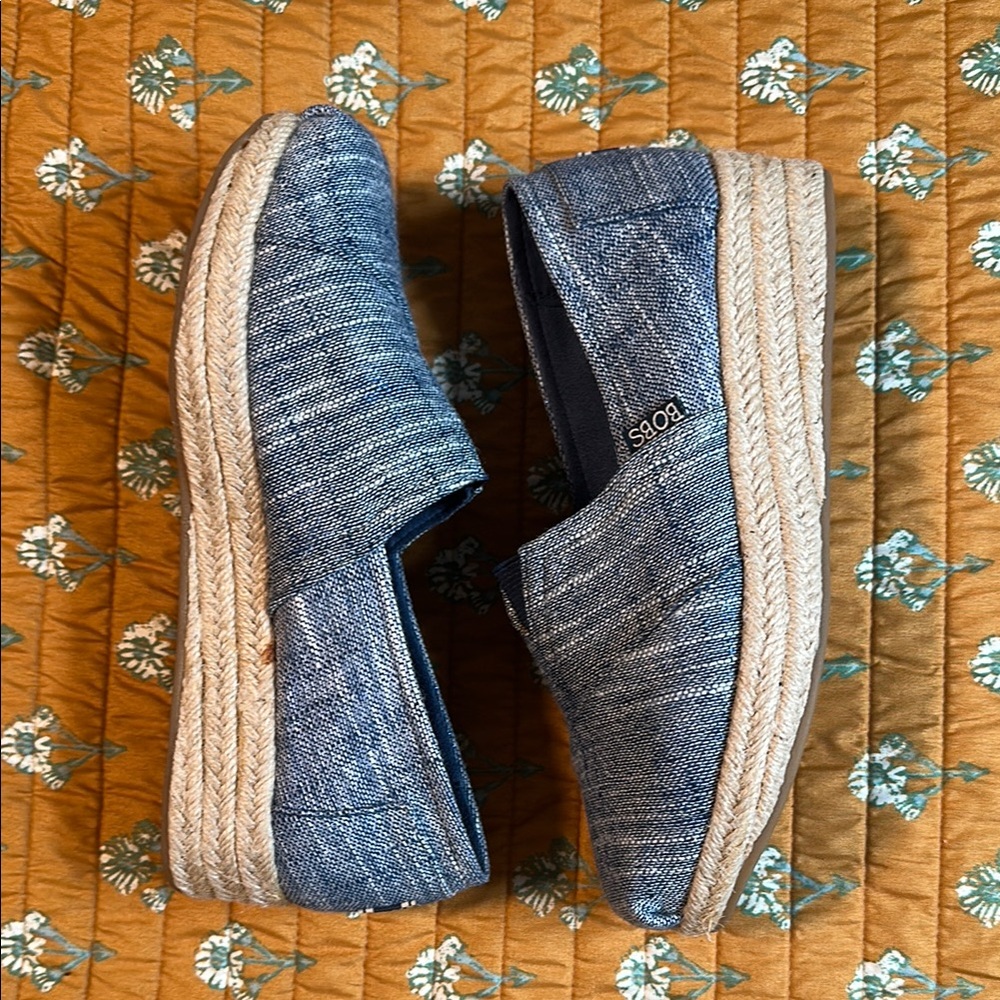 Bobs Blue Chambray Espadrille plank wedges